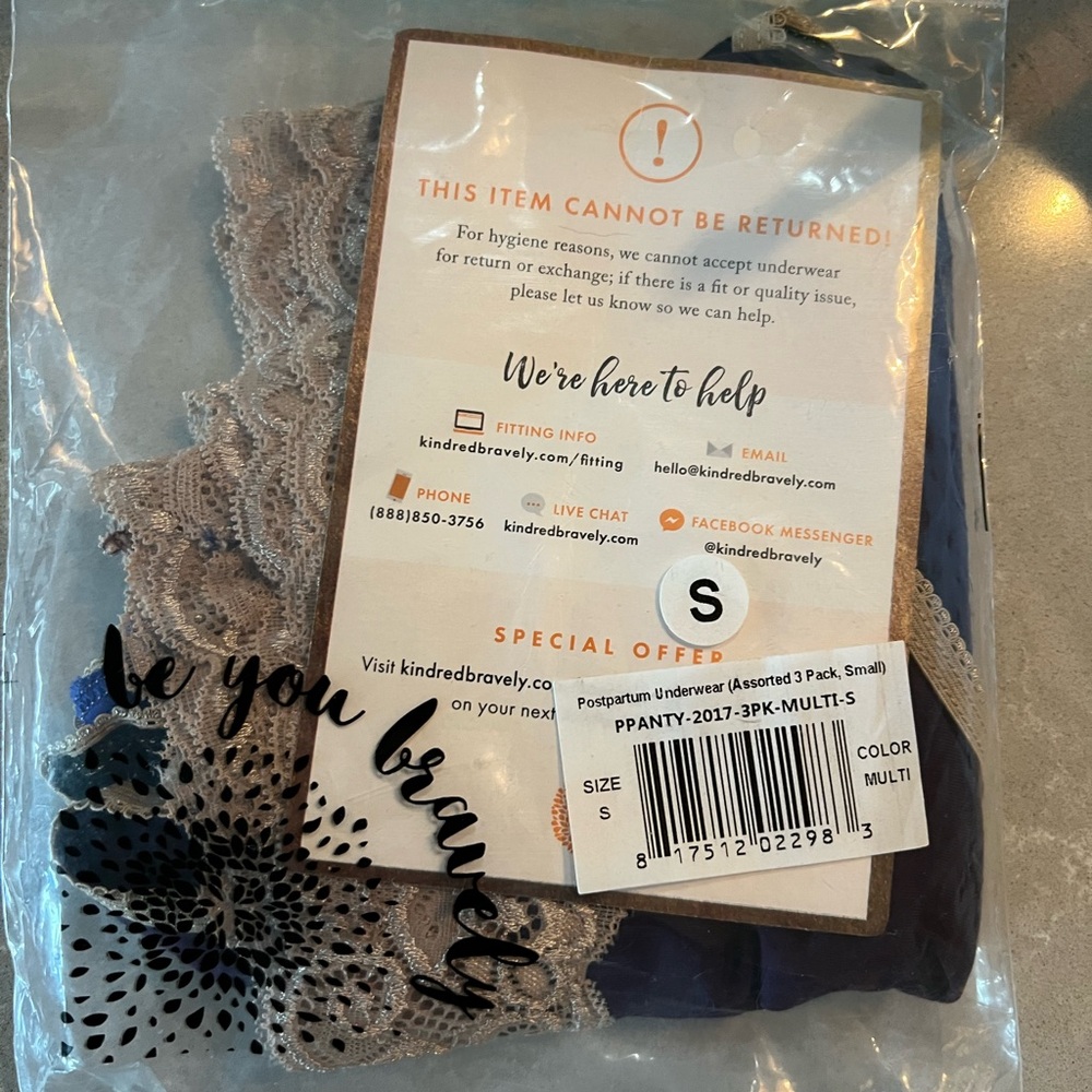 Kindred Bravely Women's Postpartum Panties - 3 pack with Blue, Purple and Black